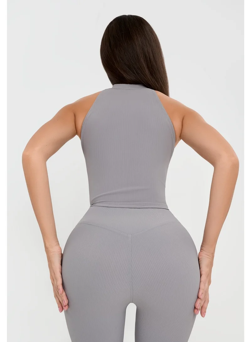 Bona Fide Leggings Ribbed Gray Bona Fide Premium Ribbed High-Waisted Leggings for Women - Tummy Control Sculpting Gym Tights - Professional Seamless Workout Yoga Pants - Breathable Moisture-Wicking Activewear - Slate Gray for Women | Best Price UAE