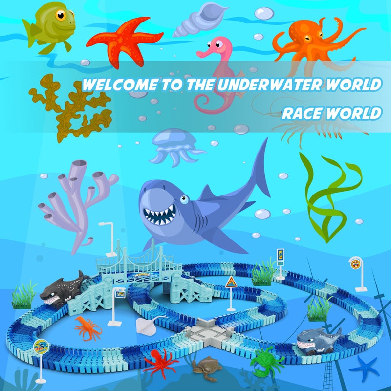 Toyk Track Race Car Toys For Kids  Create A Ocean World Race Road  Flexible Tracks Playset & 2Pcs Cool Shark Cars  Toddler Toys Birthday Gifts For Age 3 4 5 6 Year Old Boys Girls - Image 4