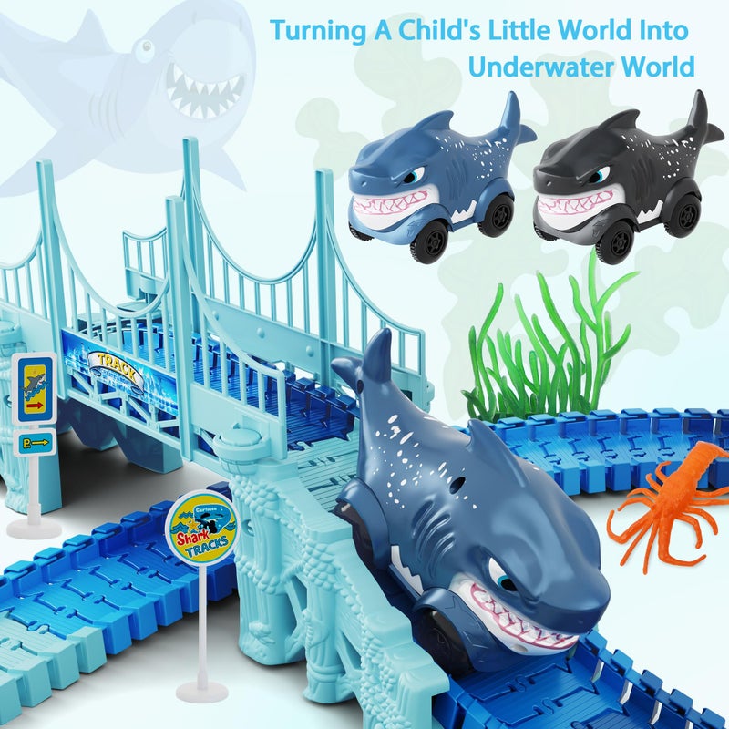 Toyk Track Race Car Toys For Kids  Create A Ocean World Race Road  Flexible Tracks Playset & 2Pcs Cool Shark Cars  Toddler Toys Birthday Gifts For Age 3 4 5 6 Year Old Boys Girls - Image 5