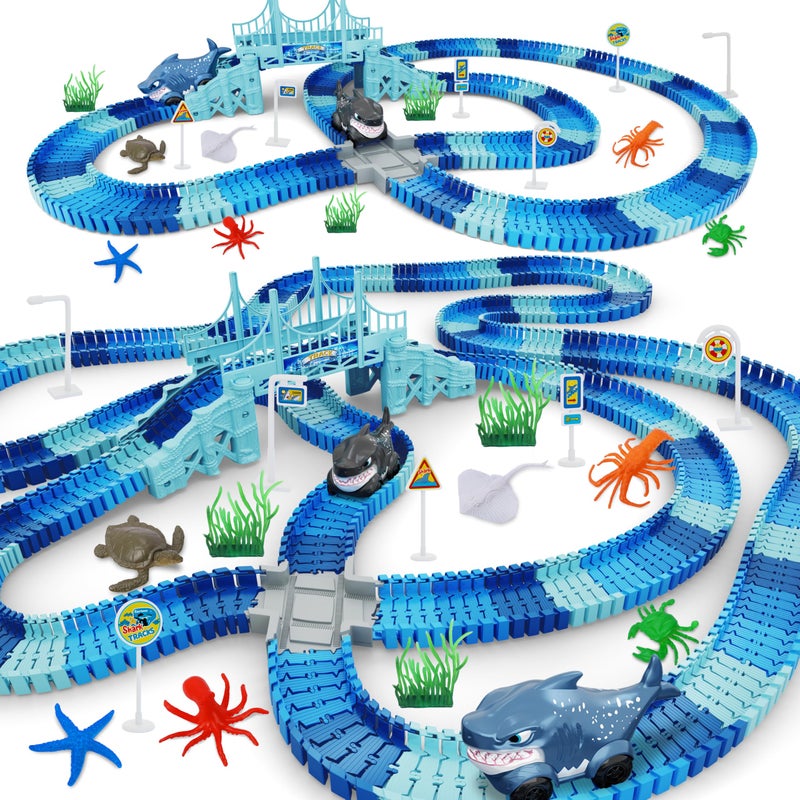 Toyk Track Race Car Toys For Kids  Create A Ocean World Race Road  Flexible Tracks Playset & 2Pcs Cool Shark Cars  Toddler Toys Birthday Gifts For Age 3 4 5 6 Year Old Boys Girls - Image 1