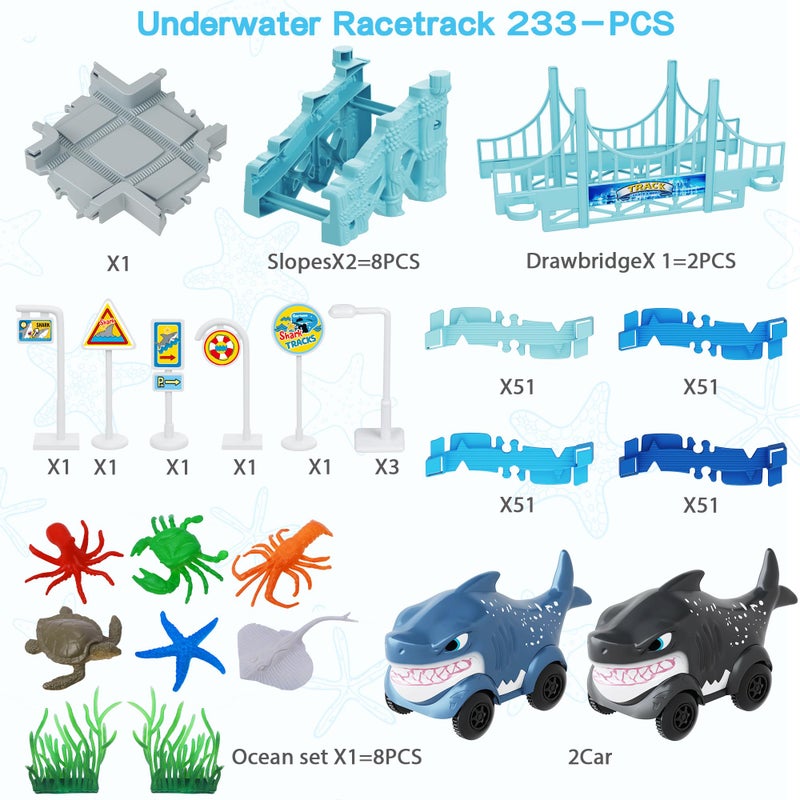 Toyk Track Race Car Toys For Kids  Create A Ocean World Race Road  Flexible Tracks Playset & 2Pcs Cool Shark Cars  Toddler Toys Birthday Gifts For Age 3 4 5 6 Year Old Boys Girls - Image 2
