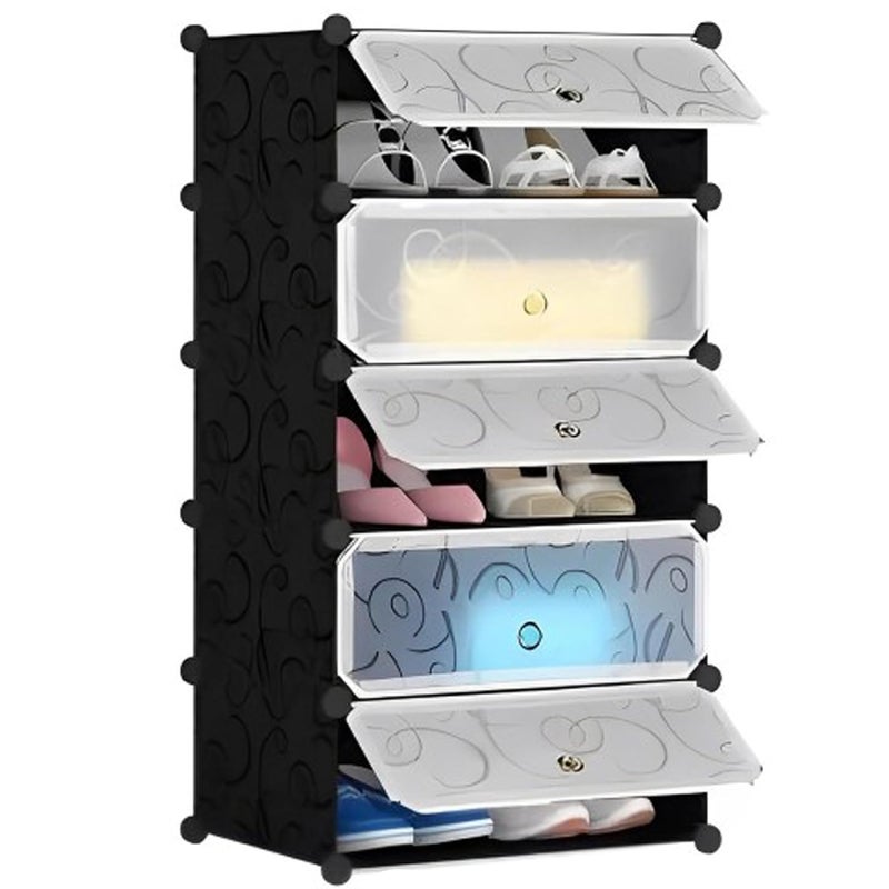 Zemic DIY Shoe Rack Plastic Shoe Rack for Home PP Plastic Shelves Household Shoe Rack with Door Outdoor for HeelsShoes for EntrywayHallwayBedroom Living Room Black 5Shelf5Door