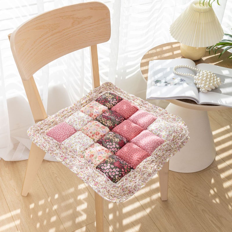 Korean-Style Cushions, Pure Cotton Thickeneded Quilted Chair Cushions, Universal for All Seasons, Office Student Butt Cushions, Non-Slip, Machine Washable(ZQ5299, 60*60cm) - Image 1