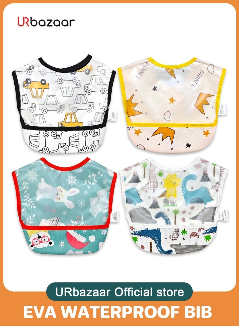 URbazaar 4Pcs Baby Feeding Bibs with Crumb Catcher Pocket Adjustable Waterproof Sleeveless Teething Bib Set Toddler Infant Keepsake Gift for Baby Shower, 6-24 Months - Image 1