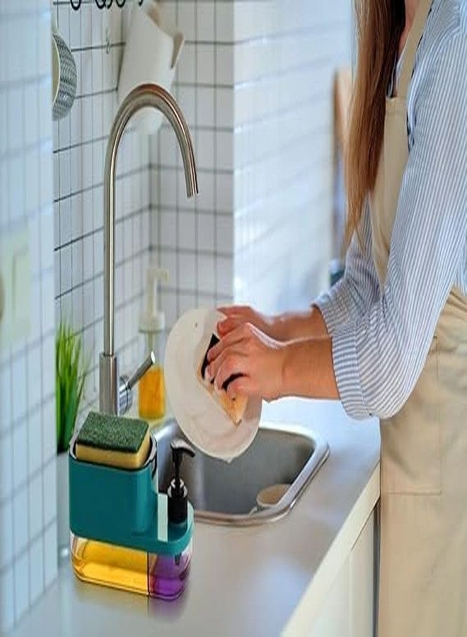 ARMENA 3-in-1 Soap Pump Dispenser for Kitchen and Bathroom – Dish Soap Liquid Dispenser with Sponge Holder, Multi-Colour Plastic Design - Image 5