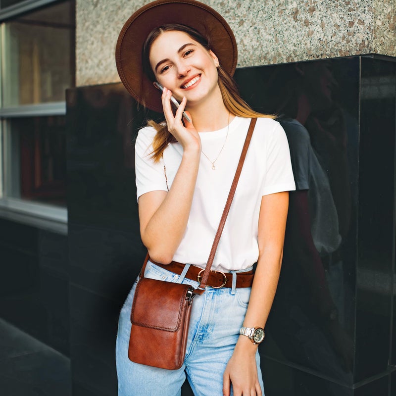 Iswee Brown Purse Leather Crossbody Bags for Women Anti-Theft Cell Phone Purse with Crossbody Strap Womenâ€™s Shoulder Bag(Brown) - Image 2