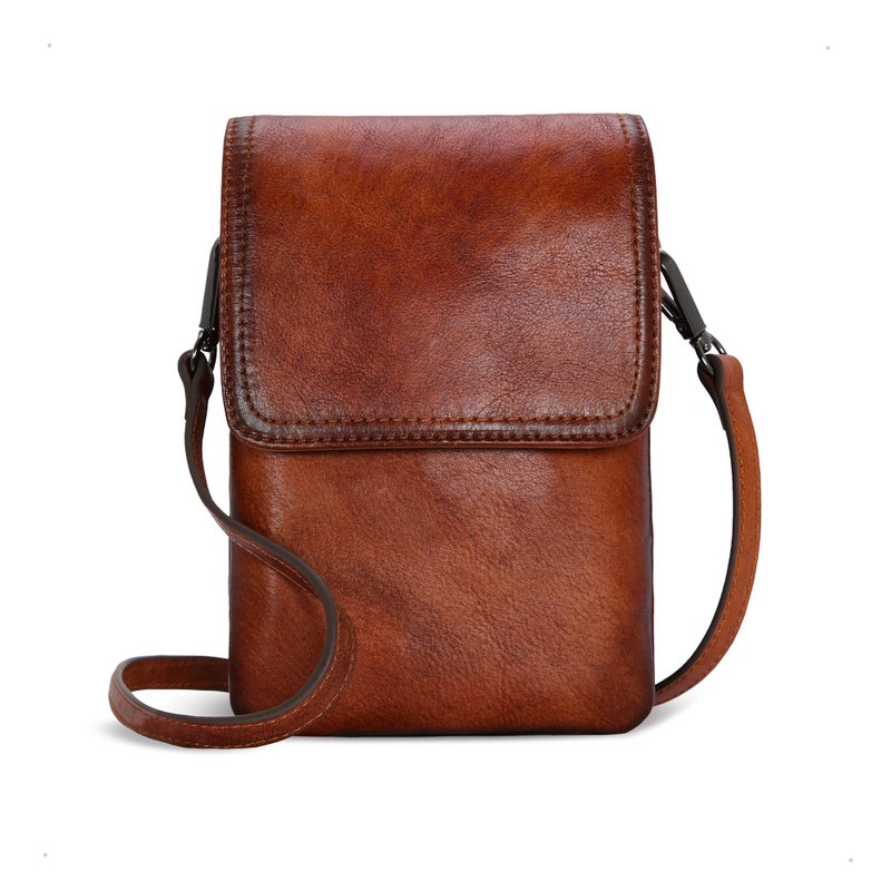 Iswee Brown Purse Leather Crossbody Bags for Women Anti-Theft Cell Phone Purse with Crossbody Strap Womenâ€™s Shoulder Bag(Brown) - Image 1