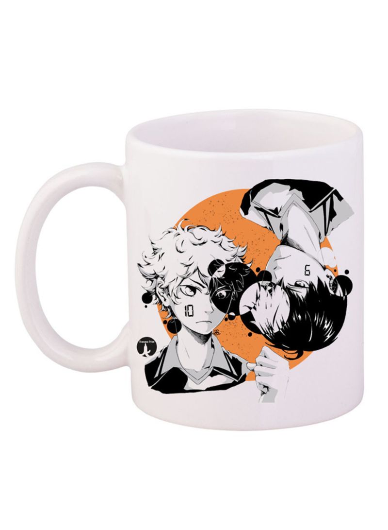RKN Anime Haikyuu Printed Coffee Mug White/Orange/Black 12ounce