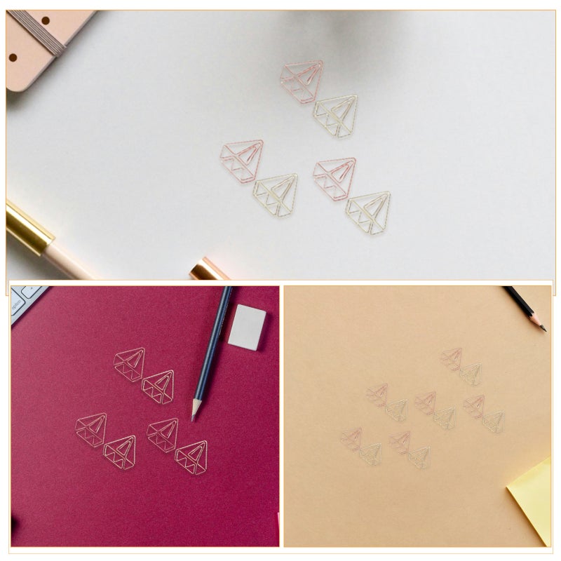 🖊️ ٥٠ قطعة مشابك ورق لامعة على شكل ماسة ذهبية وردية للاستخدام المكتبي والعلامات - Image 5