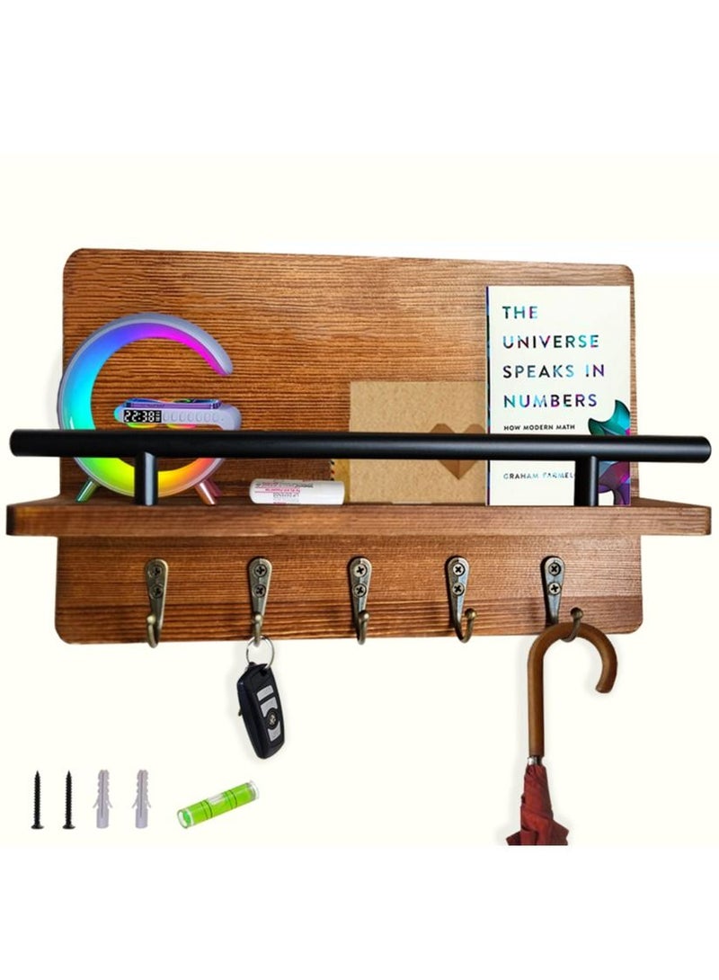 Vixel VIXEL 30x20 cm Wooden Decorative Key Holder Wall Mounted Entryway Organizer with 5 Hooks for Home Office - Image 1