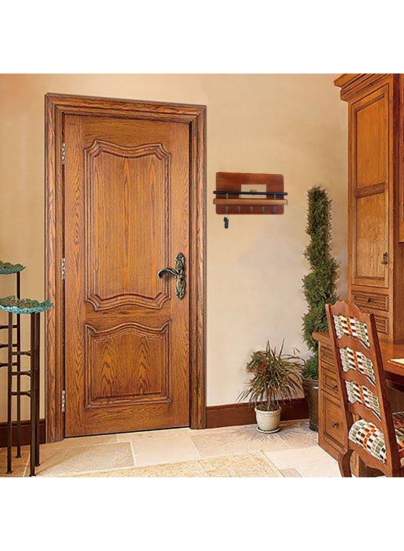 Vixel VIXEL 30x20 cm Wooden Decorative Key Holder Wall Mounted Entryway Organizer with 5 Hooks for Home Office - Image 2