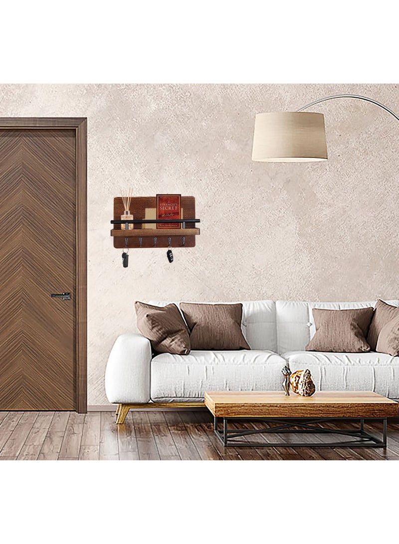 Vixel VIXEL 30x20 cm Wooden Decorative Key Holder Wall Mounted Entryway Organizer with 5 Hooks for Home Office - Image 3