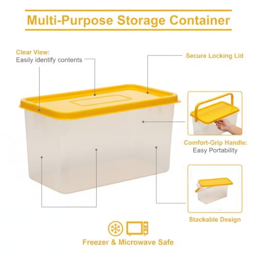 Gluman Polypropylene Pick N Carry Multipurpose Storage Box With Lid (3.3 Litre) | Dishwasher Safe | Freezer Safe | 100% Food Grade | Recyclable (Yellow) - Image 3