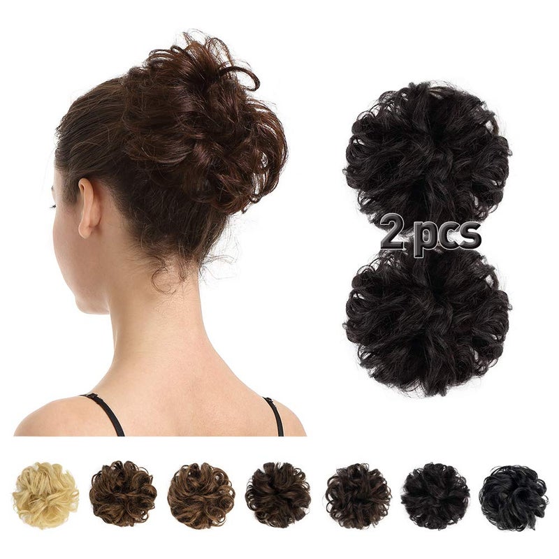 BARSDAR 100 Human Hair Bun Extension  2 PCs Real Human Hair Messy Bun Hair Pieces Black Hair Bun Extensions for Women  Real Human Hair Bun Scrunchies Updo Chignons Daily  Natural Black