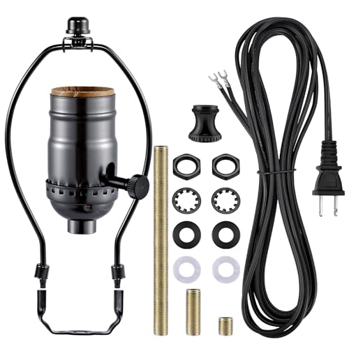 EMNOOTI Lamp Making Kit,Make a Lamp or Repair Kit,3-Way Lamp Socket with Matching Cord Lamp Harp Set,Lamp Wiring Kit for Table Floor Lamp,Essential Hardware for DIY Lamp Design or Repair (Black, 1) - Image 1