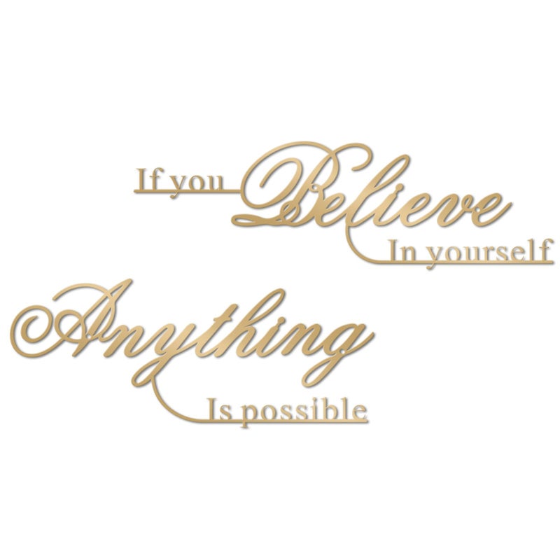 Resama If You Believe in Yourself,Anything is Possible Wall Art Decor 2 Pcs Metal Inspiration Encouragement Wall Art Sayings Black Inspirational Quotes Hanging Decoration(Gold) - Image 1