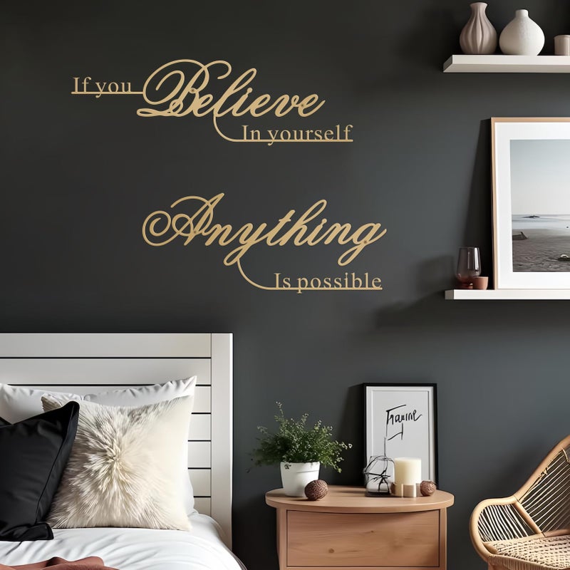 Resama If You Believe in Yourself,Anything is Possible Wall Art Decor 2 Pcs Metal Inspiration Encouragement Wall Art Sayings Black Inspirational Quotes Hanging Decoration(Gold) - Image 3