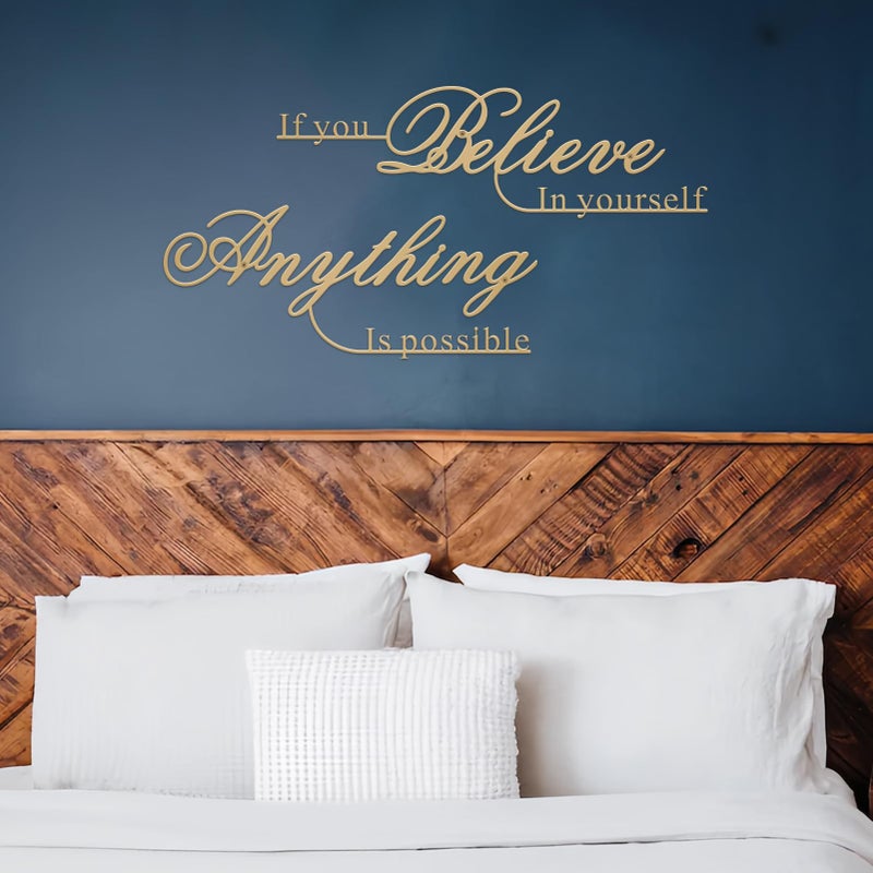 Resama If You Believe in Yourself,Anything is Possible Wall Art Decor 2 Pcs Metal Inspiration Encouragement Wall Art Sayings Black Inspirational Quotes Hanging Decoration(Gold) - Image 2