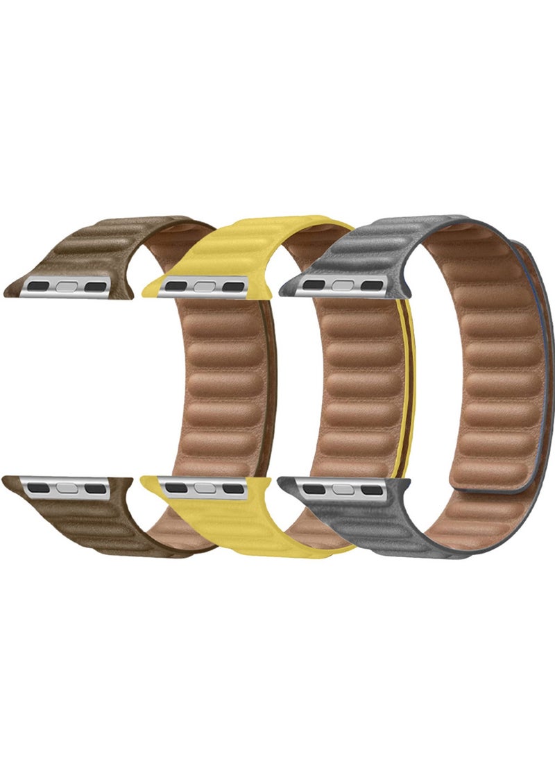 CATANES 3 Packs Replacement Band for Apple Watch Band 38mm 40mm 41mm (42mm Series 10) – Leather Link Strap Magnetic Loop Adjustable Bracelet - Image 1