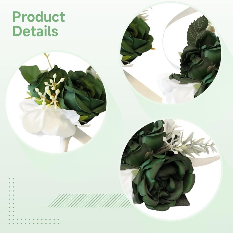 Wedding And Prom Corsage Wrist Corsage Set, Design Elegant Green, Ribbon Satin, Perfect For Proms And Weddings - Image 4