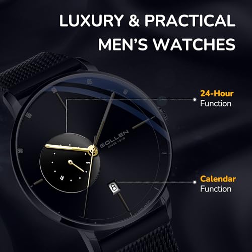 SOLLEN Automatic Watches for Men,Men's Automatic Watch,Original Mechanical Watch Movement,3ATM Water Resistant,Luminous Hands,Calendar and 24-Hour Display,Minimalist Self-Winding Wrist Watches for Men - Image 4