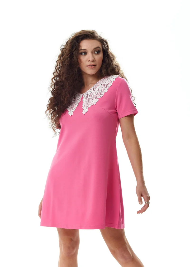 Liquorish Pink Mini Dress with Lace Collar