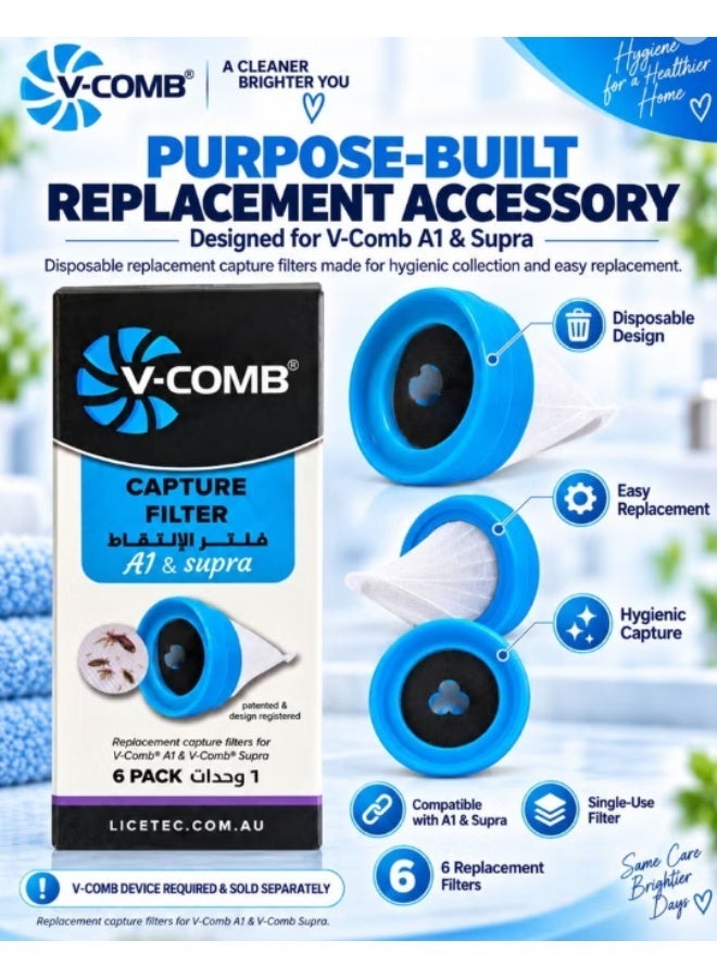V-Comb Capture Filter A1 & Supra 6 Pack, Single-Use Replacement Capture Filters for V-Comb Head Lice Comb, Designed to Collect Head Lice and Eggs Removed from Hair, Hygienic Disposable Filter Accessory for V-Comb A1 and V-Comb Supra, V-Comb Device Required - Image 3