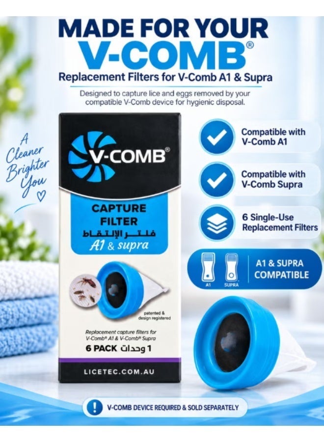 V-Comb Capture Filter A1 & Supra 6 Pack, Single-Use Replacement Capture Filters for V-Comb Head Lice Comb, Designed to Collect Head Lice and Eggs Removed from Hair, Hygienic Disposable Filter Accessory for V-Comb A1 and V-Comb Supra, V-Comb Device Required - Image 4