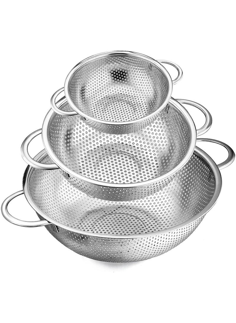 3 Piece Stainless Steel Mesh Micro Perforated Strainer Colander Set (1 Quart, 2.5 Quart and 4.5 Quart) - Image 1