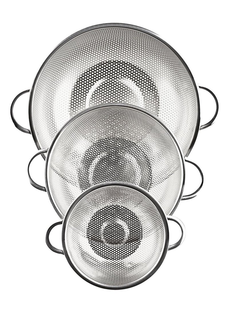 3 Piece Stainless Steel Mesh Micro Perforated Strainer Colander Set (1 Quart, 2.5 Quart and 4.5 Quart) - Image 2