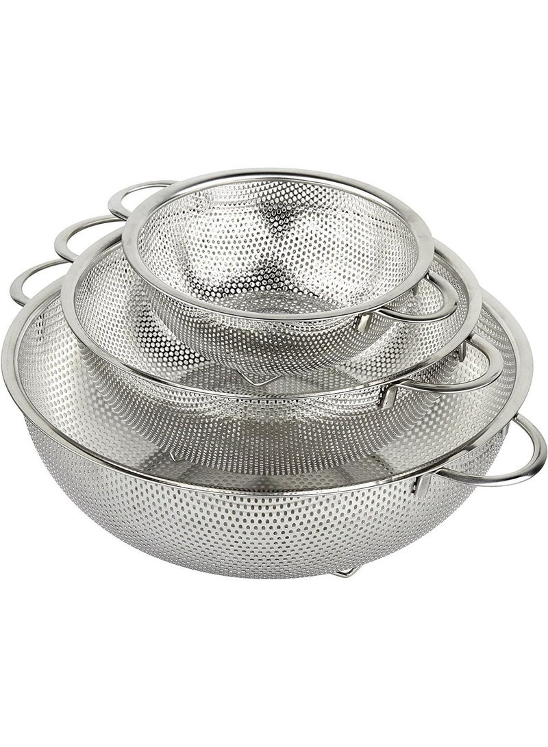3 Piece Stainless Steel Mesh Micro Perforated Strainer Colander Set (1 Quart, 2.5 Quart and 4.5 Quart) - Image 3
