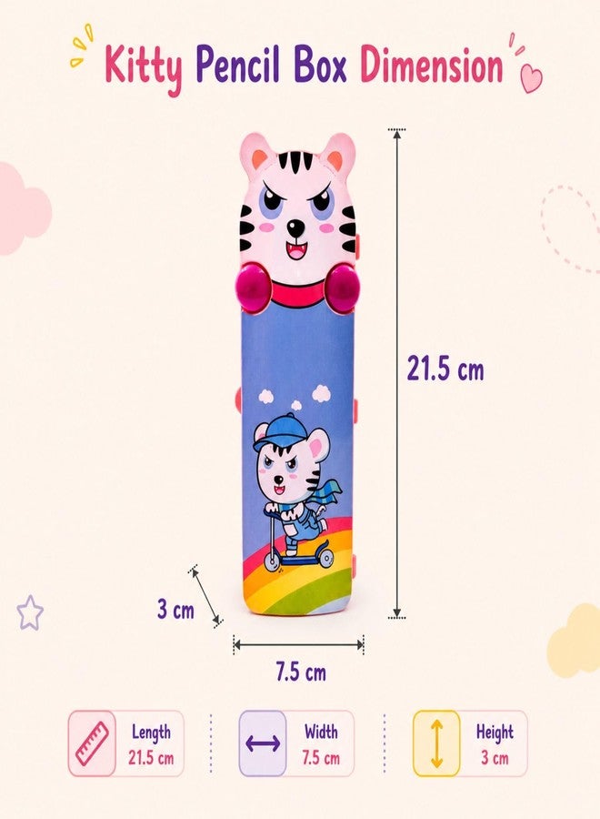 PLAST BOY Cute Kitty Pencil Box for Kids | Cartoon Plastic Pencil Case with Snap Lock | Multi Compartment Stationery Organizer for School Boys & Girls (Red) - Image 3