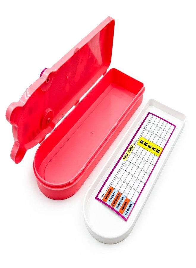 PLAST BOY Cute Kitty Pencil Box for Kids | Cartoon Plastic Pencil Case with Snap Lock | Multi Compartment Stationery Organizer for School Boys & Girls (Red) - Image 2