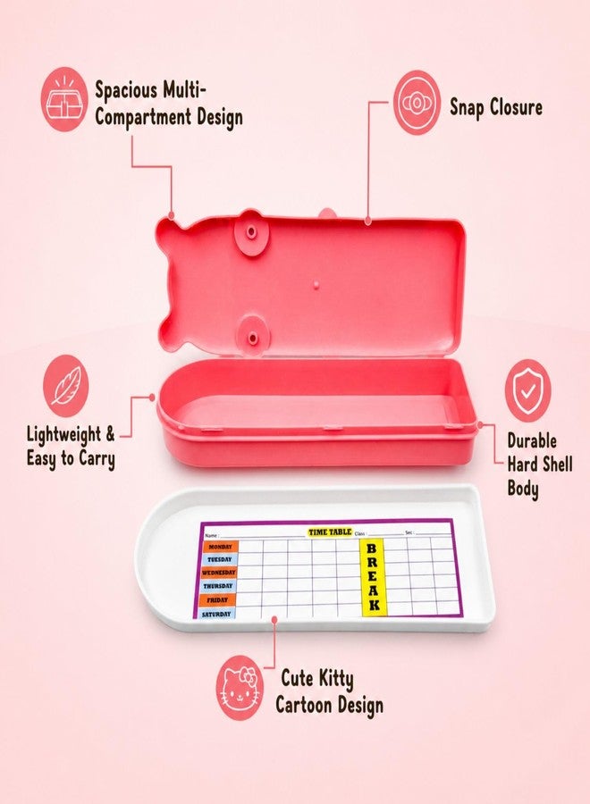 PLAST BOY Cute Kitty Pencil Box for Kids | Cartoon Plastic Pencil Case with Snap Lock | Multi Compartment Stationery Organizer for School Boys & Girls (Red) - Image 4