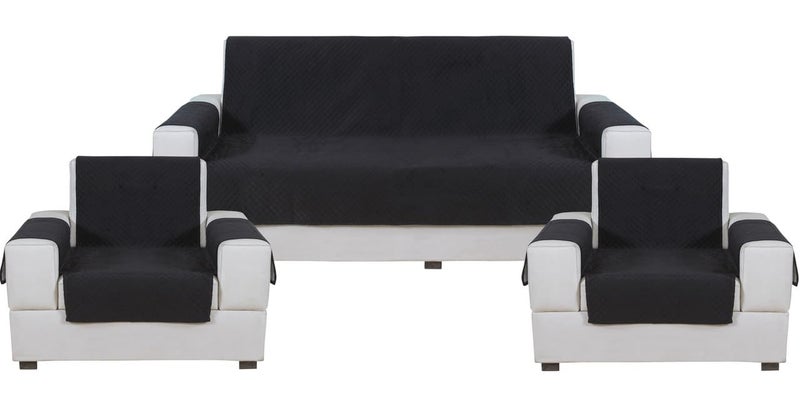 Nendle Luxurious Soft Velvet Quilted Anti-Slip Sofa Cover 5 Seater Fully Covered with Combined Sofa Seat, Back and Arms Protector Covers (Black, Pack of 3+1+1) - Image 2