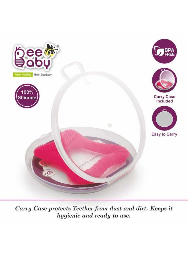 Beebaby Tooth Shape Silicone Teether For 3+ Months With Soft Bristles & Carry Case Bpa Free Teething Toy For Babies With Textured Surface For Soothing Gums. 100% Food Grade (Tooth Pink) - Image 3