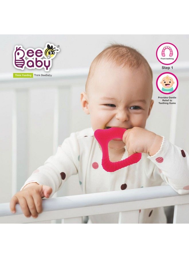 Beebaby Tooth Shape Silicone Teether For 3+ Months With Soft Bristles & Carry Case Bpa Free Teething Toy For Babies With Textured Surface For Soothing Gums. 100% Food Grade (Tooth Pink) - Image 4