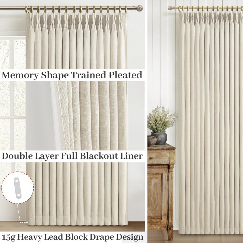 PleatedDrapes Thick Linen Sand Beige Black Out Curtains 96 Inch Long for Living Room, Elegant Pinch Pleated Room Darkening Cream Curtain & Drapes 40x96 Length for Bedroom Privacy Insulated Windows Burg 2 Panels Set - Image 4