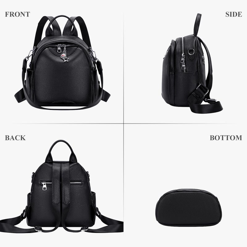 ALTOSY Soft Genuine Leather Backpack for Women Small Convertible Backpack Purse Shoulder Bag for Ladies (S97 Black) - Image 4