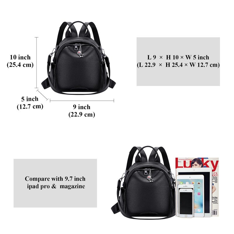 ALTOSY Soft Genuine Leather Backpack for Women Small Convertible Backpack Purse Shoulder Bag for Ladies (S97 Black) - Image 5