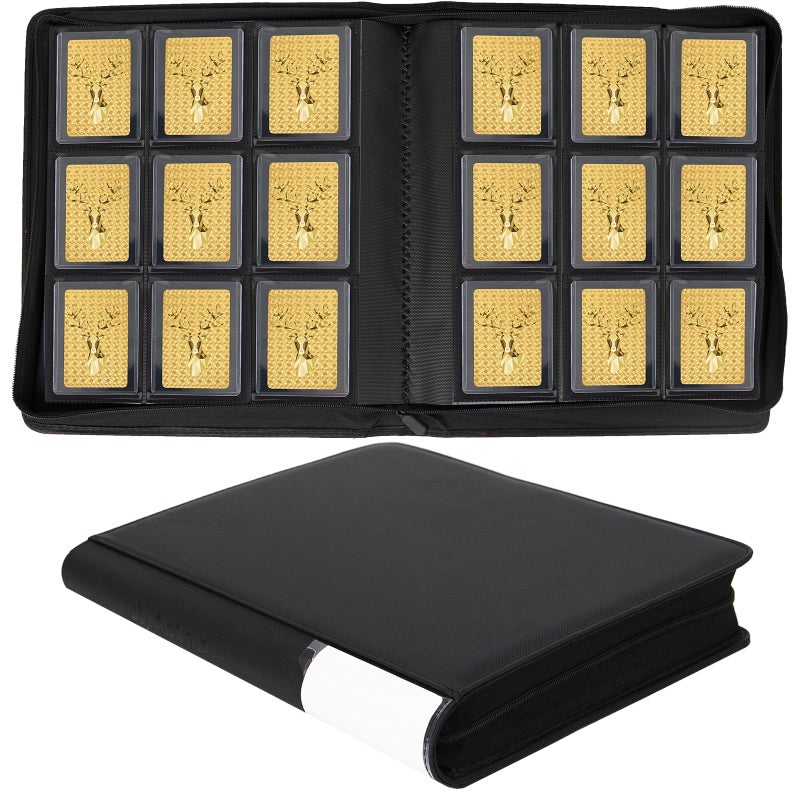 Aokna Toploader Binder, Holds 360 Toploaders, Top Loader Binder with 9 Pockets for 3" x 4" Rigid Cards, Double-Sided Pockets Card Binder Top Loader for Trading Cards or Sports Cards (black) - Image 1
