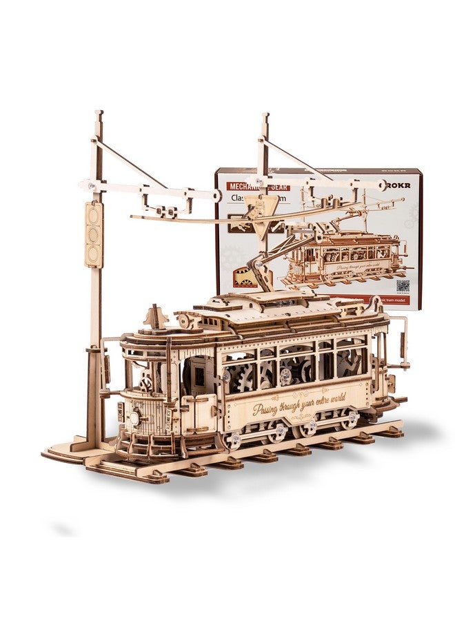 ROKR 3D Wooden Puzzles Model Car Kits For Adults To Build - Wooden Toy Tram Train Set With Railway - Wood 3D Puzzles For Adults - Gift Idea For Christmas Father'S Day Birthday - Image 1