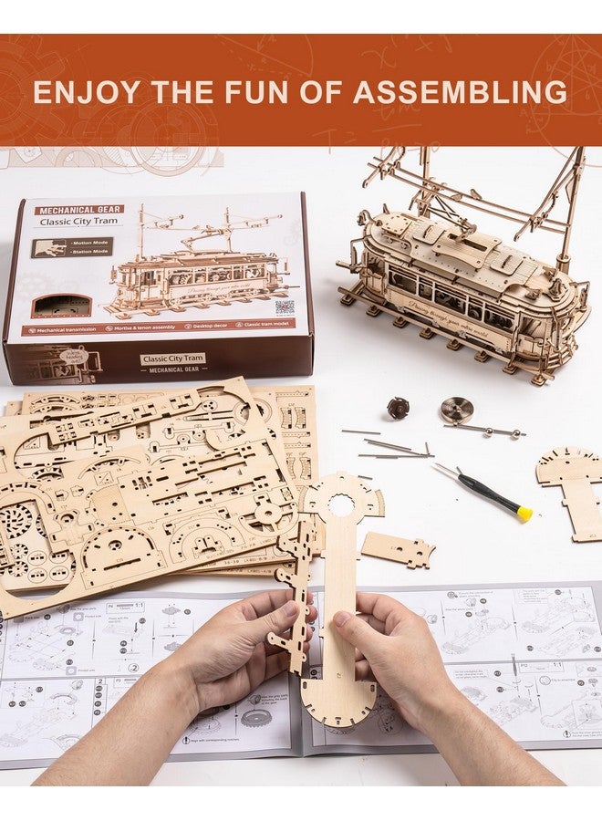 ROKR 3D Wooden Puzzles Model Car Kits For Adults To Build - Wooden Toy Tram Train Set With Railway - Wood 3D Puzzles For Adults - Gift Idea For Christmas Father'S Day Birthday - Image 4