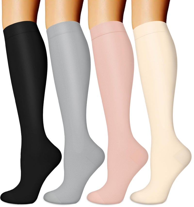 BLONGW Compression Socks for Women & Men Circulation (4 Pairs) 15-20 mmHg is Best Support for Nurses Running Hiking Travel,Small-Medium - Image 1