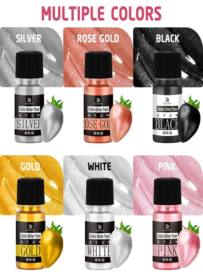 DecorRom Edible Glitter Paint Set - 6 Colors Metallic Edible Cake Paint for Cake Decorating, Baking, Cupcakes, Candy - Food Grade Shimmer Art Decorative Paint Liquid Luster Dust for Cookie, Fondant, Donuts - Image 3