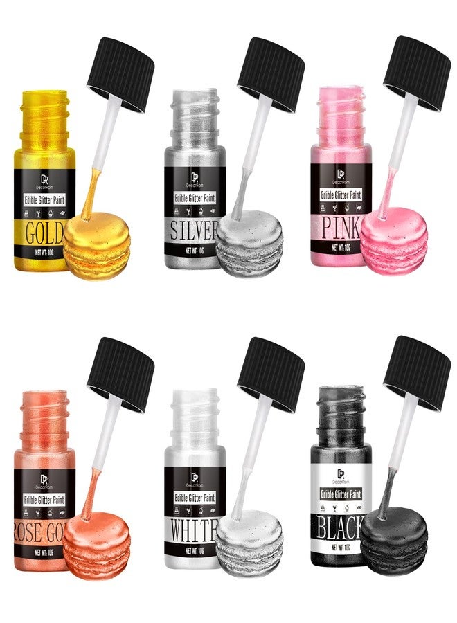 DecorRom Edible Glitter Paint Set - 6 Colors Metallic Edible Cake Paint for Cake Decorating, Baking, Cupcakes, Candy - Food Grade Shimmer Art Decorative Paint Liquid Luster Dust for Cookie, Fondant, Donuts - Image 1
