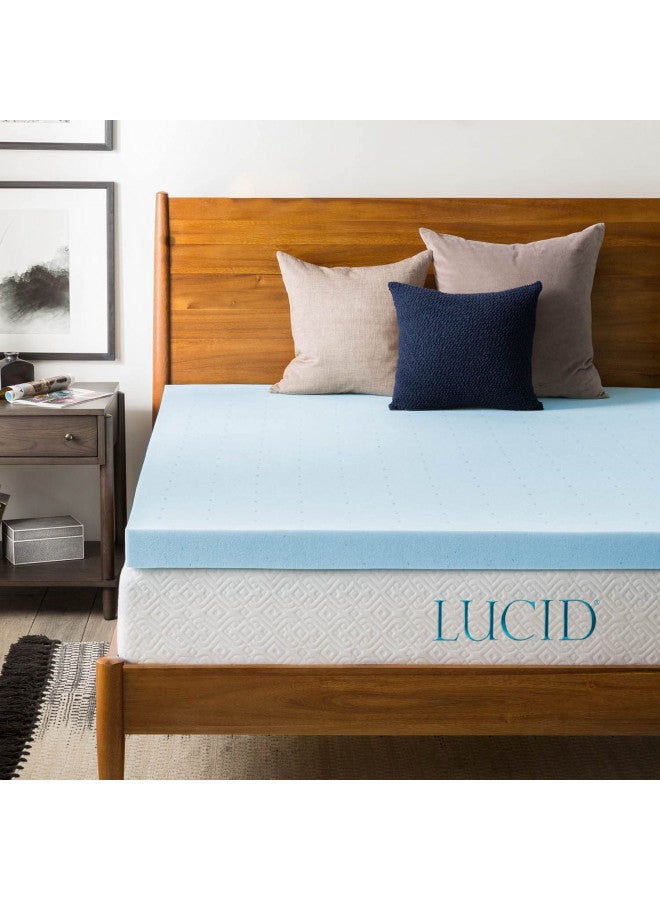 LUCID Lucid 3 Inch Mattress Topper King - Gel Infused Memory Foam Memory Foam Mattress Topper King Ventilated Design CertiPur Certified, Light Blue - Image 1