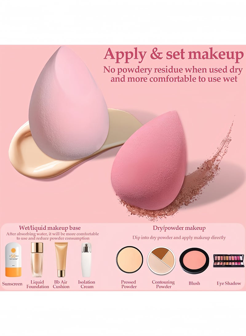 قِيرّا طقم اسفنجات مكياج 7 قطع، إسفنجات مزج للسوائل والكريم والبودرة، خالية من اللاتكس، متعددة الألوان مع 3 إسفنجات صغيرة، نباتي وخالٍ من القسوة، هدية مثالية للنساء (وردي) - Image 5