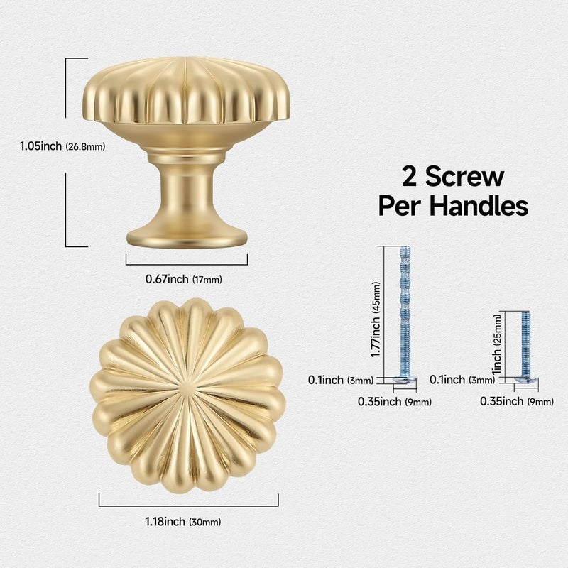 FAPUAL 2 Pack Gold Cabinet Knobs for Kitchen Cabinets and Dresser Drawers，Zinc Alloy Brushed Brass Hardware Handles Pulls，Vintage Cupboard Drawer Knob - Image 2