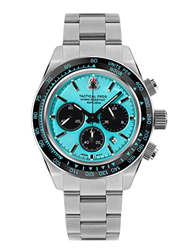TACTICAL FROG Watch for Men 41mm Panda Chronograph VS75A Solar Quartz Movement Watches Sapphire C3 Luminous 200M Waterproof, Blue - Image 1